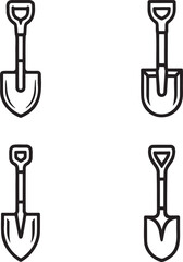 Set of Shovel Outline vector illustration isolated On Transparent Background