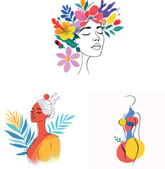 Vsai collection of minimalist female line art with floral and tropical elements