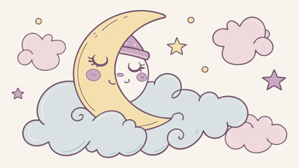 Cute moon and stars illustration for baby nursery decor and sleep themed designs vector graphic element