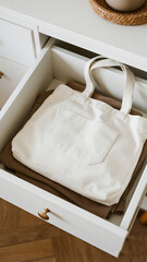White Tote Bag in a Cabinet