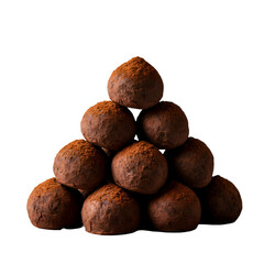 Isolated Photo of Gourmet Chocolate Truffles Stacked Against Black Background