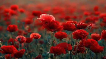 Fototapeta premium Carnation Field. Vibrant Red Poppy Blooming in Texas Spring Meadow
