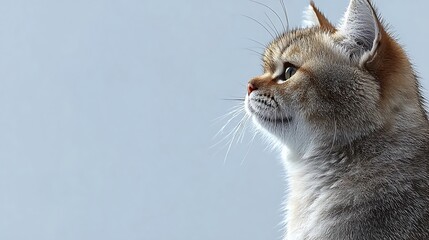 Cat positioned comfortably on white background, photographed with 70-200mm lens, focus on calm expression and detailed whiskers