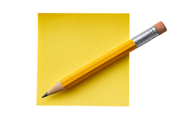 Yellow note and pencil on white