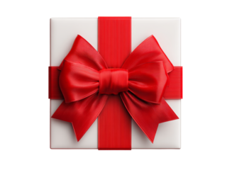 White gift box with big red bow isolated on black background, Isolated On White Background, Png Transparent