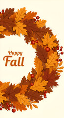 Photo Of Autumnal Wreath Composition with Fall Leaves and Berries