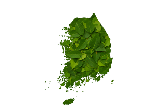 Isolated South Korea Map Shape Crafted With Green Leaves on Black Background - Powered by Adobe