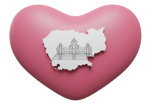 Isolated Pink Heart Shape with Cambodia Map Silhouette Illustration