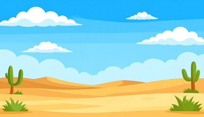Desert landscape with cacti and clouds.