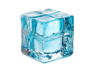 Large blue ice cube block frozen water crystal, Isolated On White Background, Png Transparent
