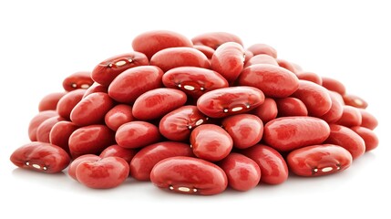 Pile of kidney beans with even spacing on white background, taken with mirrorless camera, 50mm lens, top-down view with clean layout and deep red tones of kidney beans