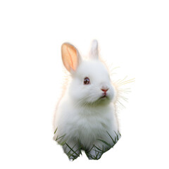 Isolated White Bunny Rabbit Standing on Grass in Daylight Photo