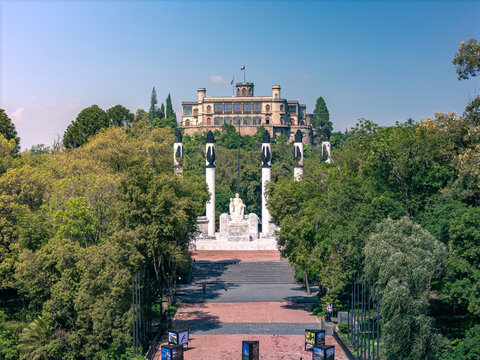 Chapultepec Castle and child Heroes Monument in Mexico City