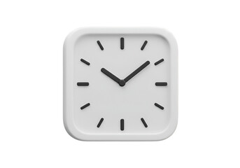 Isolated White Square Clock on Transparent Background Abstract 3D Illustration