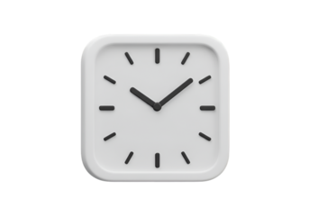 Isolated White Square Clock on Transparent Background Abstract 3D Illustration