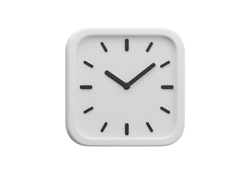 Isolated White Square Clock on Transparent Background Abstract 3D Illustration