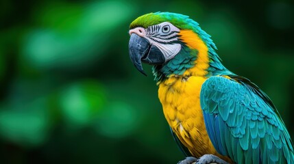 Obraz premium Vibrant macaw perched against a lush green backdrop