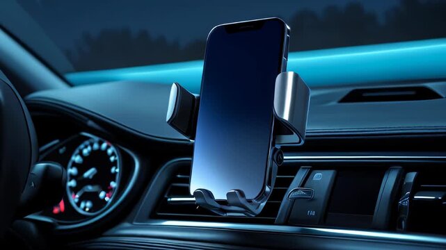video of Phone holder attached to a car dashboard during nighttime