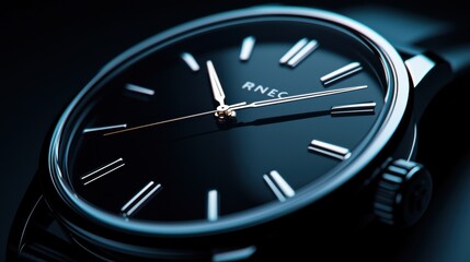 Elegant close-up of a sleek black wristwatch