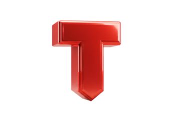 Isolated Red Glossy 3D Letter T Illustration on Transparent Black Background