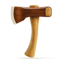 Small Wooden Hatchet with Brown Handle and Beige Blade on White Background