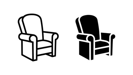 Obraz premium Armchair Icons: Line Art and Solid Black Styles, Simple Furniture Graphics for Website or App Design.