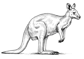 Kangaroo Illustration on Transparent Background Black and White Isolated Photo