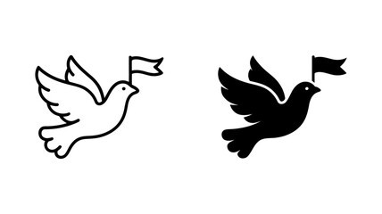Peace Dove Icon:  Simple Line Art and Solid Black Vector Graphics, Hopeful and Serene Symbol for Peace, Unity, and Freedom.