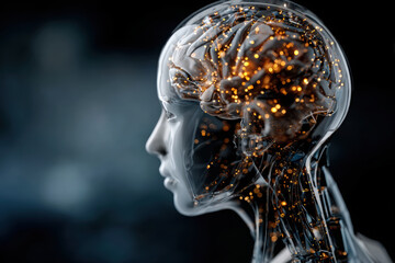 Robot head showcases glowing AI circuits against dark backdrop