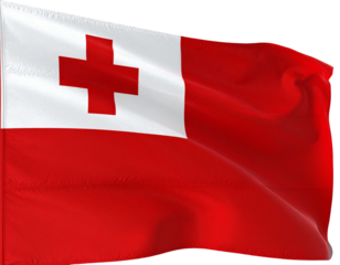  Waving Tonga Flag with Realistic Fabric Texture, isolated on transparent background PNG