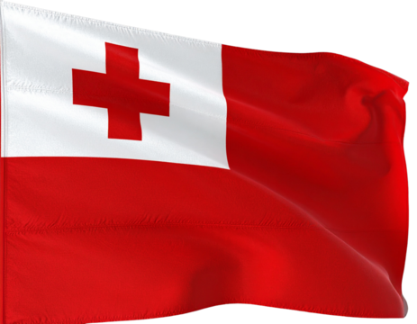  Waving Tonga Flag with Realistic Fabric Texture, isolated on transparent background PNG
