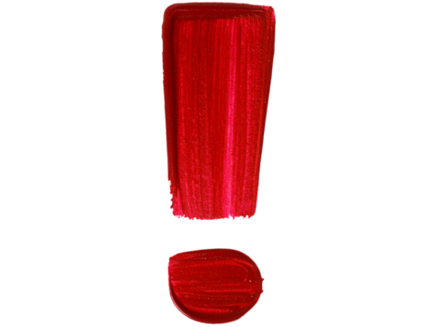 Textured Red Exclamation Mark in Dry Brushstroke Style with Visible Canvas Grain Isolated on Transparent Background