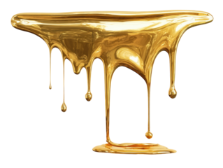 Melted gold drips, a stylized 'T' shape