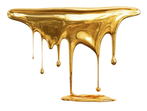 Melted gold drips, a stylized 'T' shape