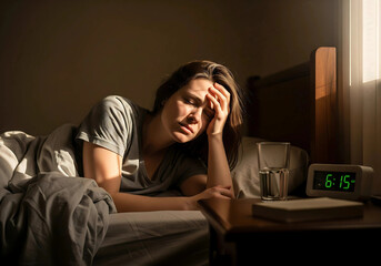 Obraz premium Tired woman waking up in the morning