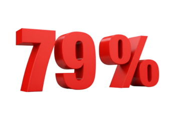 Isolated Red 3D 79 Percent Symbol on a Black Background Illustration