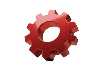 Isolated Red 3D Rendered Gear Isolated on Transparent Background