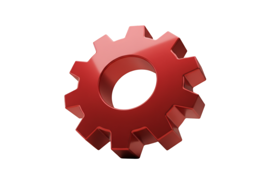 Isolated Red 3D Rendered Gear Isolated on Transparent Background