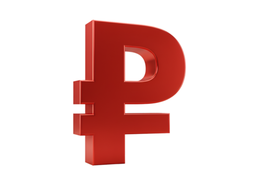 Isolated Red 3D Ruble Currency Symbol on Black Background Illustration