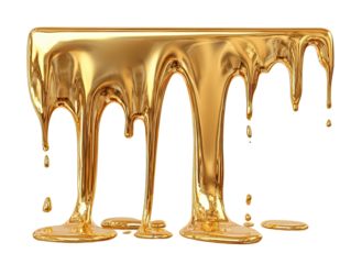Golden liquid drips, glossy sheen