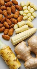 Photo of Various Food Items Arranged on White Surface Overhead View