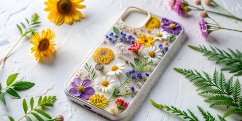 Eco-friendly phone case made from pressed wildflowers for a natural and sustainable tech accessory
