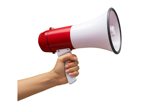 Hand holding a megaphone isolated on transparent background