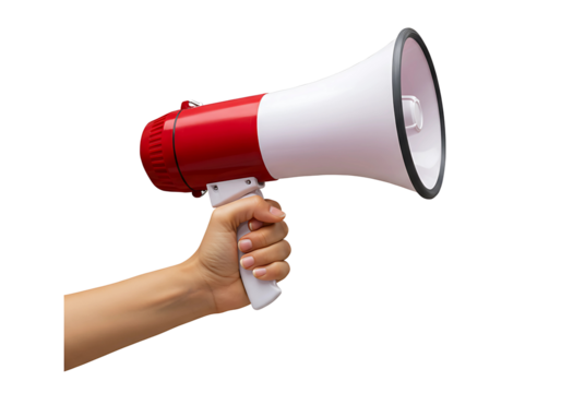 Hand holding a megaphone isolated on transparent background