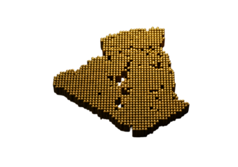 Isometric Golden Algeria Map 3D Rendered Against Black Background