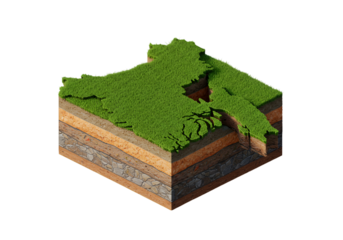 Isometric Bangladesh Map Cross Section Illustration With Soil Layers on Isolated Black Background
