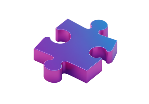 Isometric 3D Render of a Purple Blue Puzzle Piece on Black Background
