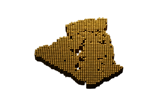 Isometric Golden Algeria Map 3D Rendered Against Black Background