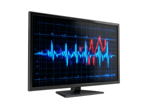 Medical monitor displaying vital signs heart rate ecg, Isolated On White Background, Png Transparent