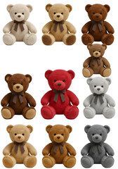 Obraz premium Multiple Teddy Bear Toys in Various Colors on Transparent Background